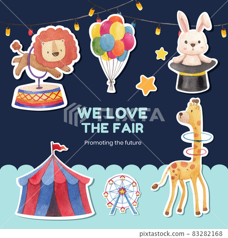 Sticker template with circus funfair concept,watercolor style Sticker template with circus funfair concept,watercolor style 83282168