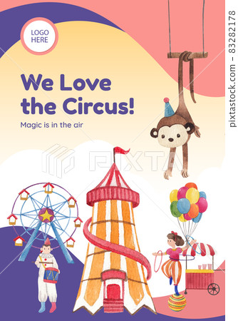 Poster template with circus funfair concept,watercolor style Poster template with circus funfair concept,watercolor style 83282178
