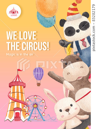 Poster template with circus funfair concept,watercolor style Poster template with circus funfair concept,watercolor style 83282179