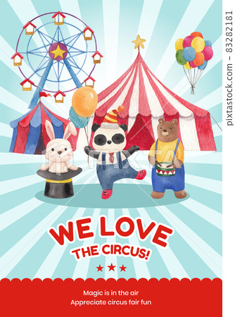 Poster template with circus funfair concept,watercolor style Poster template with circus funfair concept,watercolor style 83282181