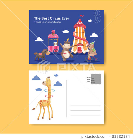 Postcard template with circus funfair concept,watercolor style Postcard template with circus funfair concept,watercolor style 83282184