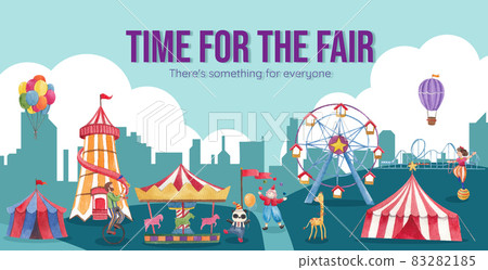 Billboard template with circus funfair concept,watercolor style Billboard template with circus funfair concept,watercolor style 83282185
