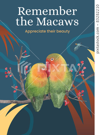 Poster template with macaw parrot bird concept,watercolor style 83282210