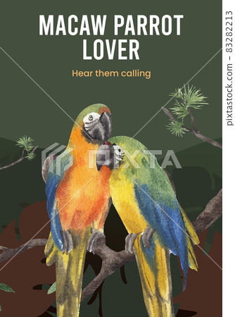 Poster template with macaw parrot bird concept,watercolor style Poster template with macaw parrot bird concept,watercolor style 83282213
