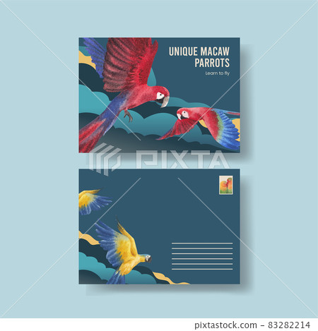 Postcard template with macaw parrot bird concept,watercolor style Postcard template with macaw parrot bird concept,watercolor style 83282214