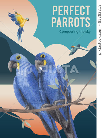 Poster template with macaw parrot bird concept,watercolor style 83282215