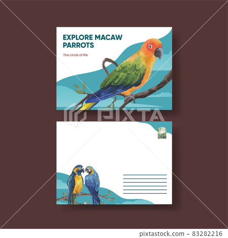 Postcard template with macaw parrot bird concept,watercolor style Postcard template with macaw parrot bird concept,watercolor style 83282216