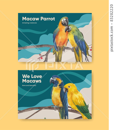 Facebook template with macaw parrot bird concept,watercolor style 83282220
