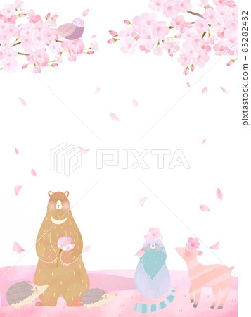 Spring Scandinavian cute frame illustration vector material with forest animals under the cherry blossoms in full bloom Spring Scandinavian cute frame illustration vector material with forest animals under the cherry blossoms in full bloom 83282432