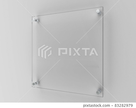 Blank square transparent glass office corporate Signage plate Mock Up Template, Clear Printing Board For Branding, Logo. Transparent acrylic advertising signboard mockup side view. 3D rendering Blank square transparent glass office corporate Signage plate Mock Up Template, Clear Printing Board For Branding, Logo. Transparent acrylic advertising signboard mockup side view. 3D rendering 83282979
