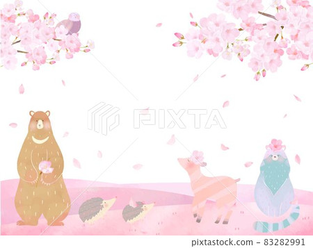 Spring Scandinavian cute frame illustration vector material with forest animals under the cherry blossoms in full bloom Spring Scandinavian cute frame illustration vector material with forest animals under the cherry blossoms in full bloom 83282991