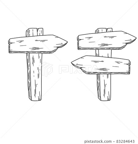 Wooden signpost. Path and route. Information index. Wooden signpost. Path and route. Information index. 83284643