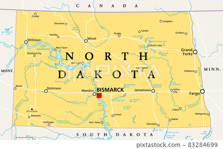 North Dakota, ND, political map, with capital... - Stock Illustration ...