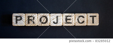 concept word project on cubes on a beautiful dark background concept word project on cubes on a beautiful dark background 83285012