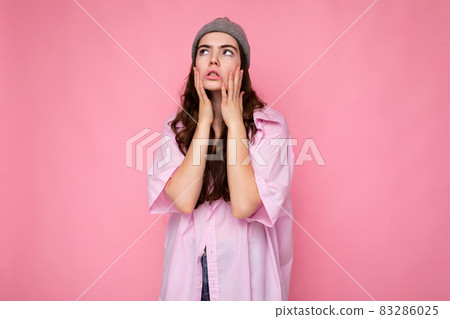 Photo of nice attractive lovely cute winsome tired brown-haired woman wearing casual outfit isolated Photo of nice attractive lovely cute winsome tired brown-haired woman wearing casual outfit isolated 83286025