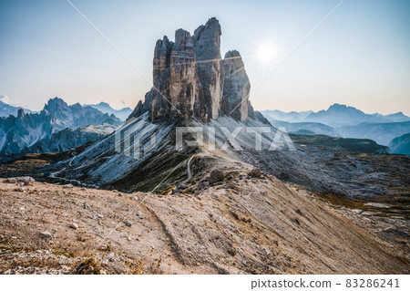 Summer sunrise at Tre Cime di Lavaredo in the Dolomites national park, Italy Summer sunrise at Tre Cime di Lavaredo in the Dolomites national park, Italy 83286241