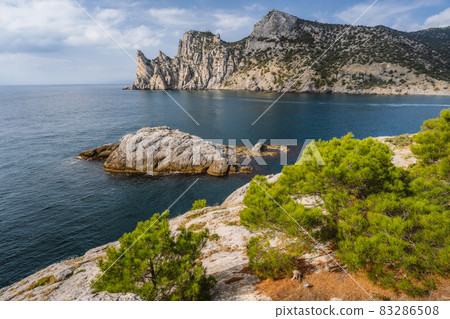 Landscape view of Karaul-Oba mountain and Blue bay in Crimea, New Light resort, Russian Federation Landscape view of Karaul-Oba mountain and Blue bay in Crimea, New Light resort, Russian Federation 83286508