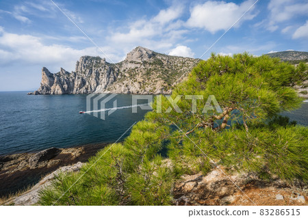Landscape view of Karaul-Oba mountain and Blue bay in Crimea, New Light resort, Russian Federation 83286515