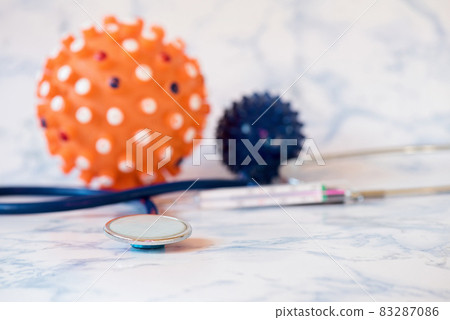 Medical stethoscope or phonendoscope over light blue background 83287086