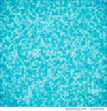 Swimming pool background. Top view of water surface with waves and sun glare on it. Blue tiled bottom. Summer vacation vector illustration. Swimming pool background. Top view of water surface with waves and sun glare on it. Blue tiled bottom. Summer vacation vector illustration. 83287420