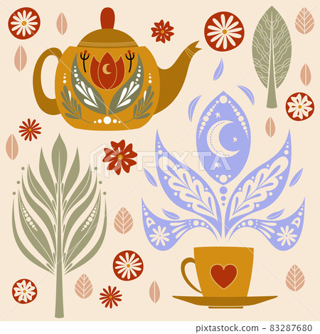 Tea set with Kettle and Cup, Folk Style 83287680