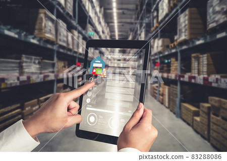 Warehouse management innovative software in computer for real time monitoring 83288086
