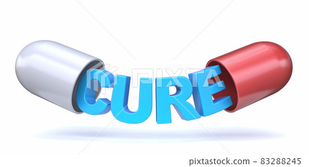 Word CURE inside the pill capsule 3D Word CURE inside the pill capsule 3D 83288245