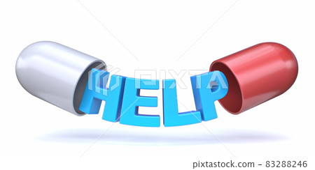 Word HELP inside the pill capsule 3D Word HELP inside the pill capsule 3D 83288246