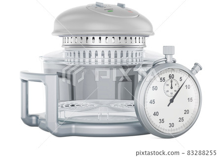 Stopwatch with air fryer oven, 3D rendering Stopwatch with air fryer oven, 3D rendering 83288255