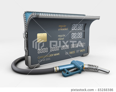 3d Rendering of Realistic credit card with fuel hose petrol station concept. 83288386