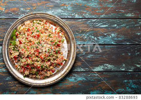 Arab Turkish salad tabbouleh from above copy space Arab Turkish salad tabbouleh from above copy space 83288693