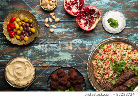 Arab Turkish assorted food from above copy space Arab Turkish assorted food from above copy space 83288724