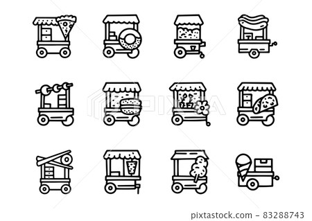 Street food carts line vector doodle simple icon set 83288743
