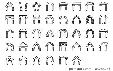 Arches line vector doodle simple icon set 83288751
