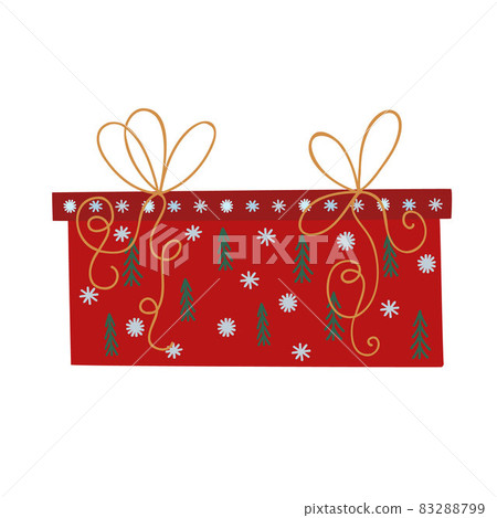 Christmas gift box with ribbon and bow red and beige vector illustration, Merry Christmas and Happy New Year festive traditional winter holiday decor, ornament for poster, greeting card, sticker Christmas gift box with ribbon and bow red and beige vector illustration, Merry Christmas and Happy New Year festive traditional winter holiday decor, ornament for poster, greeting card, sticker 83288799