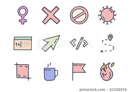 Interface color vector doodle simple icon set Interface color vector doodle simple icon set 83288856