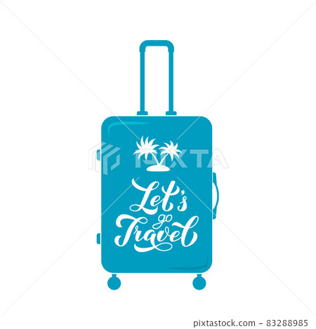 Let s Travel calligraphy hand lettering on blue suitcase. Inspirational or motivational quote typography poster. Travel agency slogan. Vector template for logo design, banner, flyer, postcard, etc. Let s Travel calligraphy hand lettering on blue suitcase. Inspirational or motivational quote typography poster. Travel agency slogan. Vector template for logo design, banner, flyer, postcard, etc. 83288985