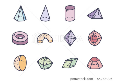 Geometric figures color vector doodle simple icon set 83288996