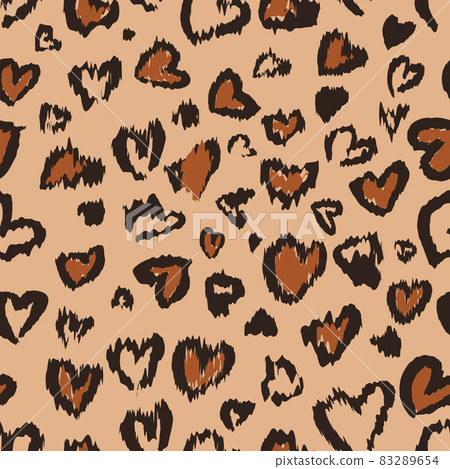 Valentine Leopard or cheetah seamless pattern. Trendy animal print. Spotted hearts imitate jaguar fur. Vector background for wallpaper, textile, fabric, wrapping paper, etc 83289654