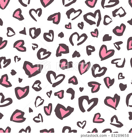 Valentine Leopard or cheetah seamless pattern. Trendy animal print. Spotted pink and dark gray hearts imitate jaguar skin. Vector background for fabric, textile, wallpaper, wrapping paper, etc 83289658