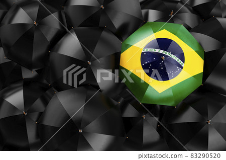 Umbrella with Brazilian flag among black umbrellas, 3D rendering Umbrella with Brazilian flag among black umbrellas, 3D rendering 83290520