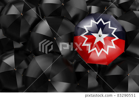 Umbrella with Juneteenth or Emancipation flag among black umbrellas, 3D rendering Umbrella with Juneteenth or Emancipation flag among black umbrellas, 3D rendering 83290551