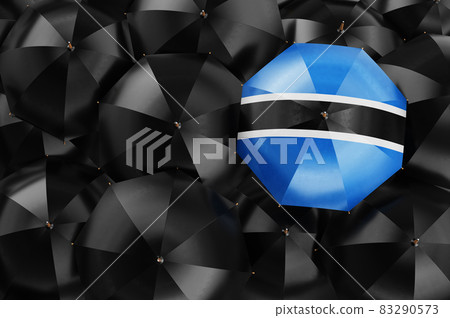 Umbrella with Botswanian flag among black umbrellas, 3D rendering Umbrella with Botswanian flag among black umbrellas, 3D rendering 83290573