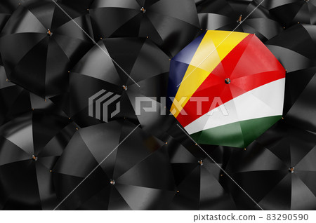 Umbrella with Seychelloise flag among black umbrellas, 3D rendering Umbrella with Seychelloise flag among black umbrellas, 3D rendering 83290590