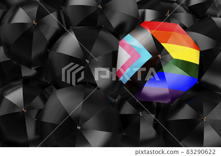 Umbrella with modern pride flag  among black umbrellas, 3D rendering 83290622