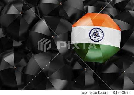 Umbrella with Indian flag among black umbrellas, 3D rendering Umbrella with Indian flag among black umbrellas, 3D rendering 83290633
