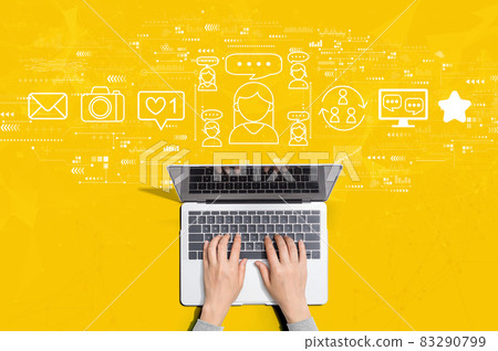 Social media theme with person using laptop 83290799