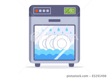 the dishwasher washes the plates with water. 83291498
