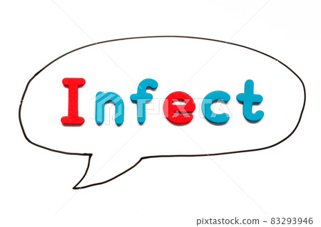 Alphabet letter with word infect in black line hand drawing as bubble speech on white board background 83293946