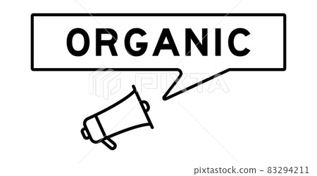 Megaphone icon with speech bubble in word organic on white background Megaphone icon with speech bubble in word organic on white background 83294211